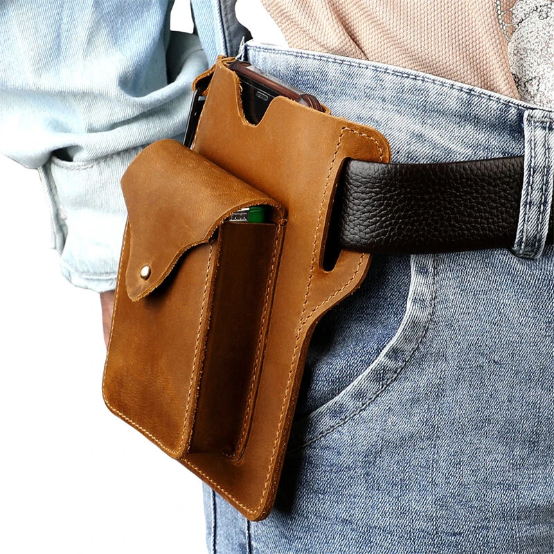 (image for) Ekphero Retro Men's Waist Bag Genuine Leather Belt Bag Key Waist Work Pocket Phone Bag for Belt Wearable Holster